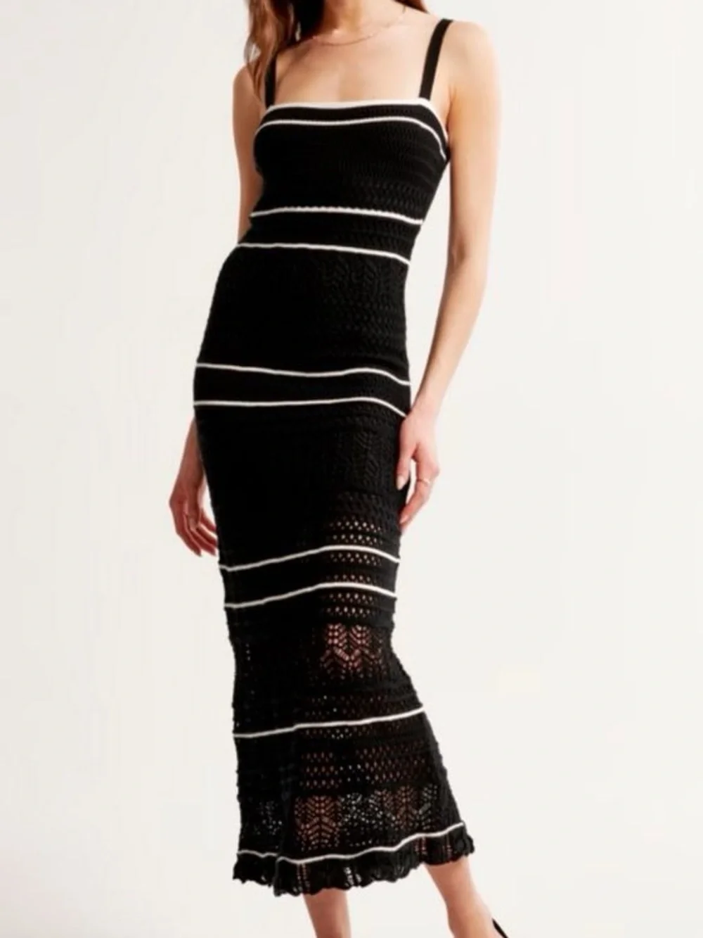 NWT Abercrombie & Fitch Crochet Knit Maxi Dress Women's Medium Blue/White Straps